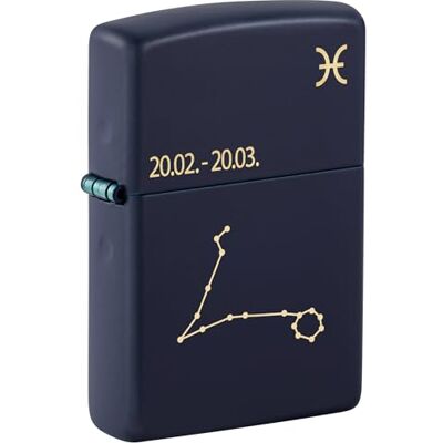 Zippo stormtändare – Zodiac Pisces, Navy Matte, Laser Engrave – påfyllningsbar – återanvändbar – vindbeständig design – presentförpackning – tillverkad i USA Zippo stormtändare – Zodiac Pisces, Navy Matte, Laser Engrave – påfyllningsbar – återanvändbar – vindbeständig design – presentförpackning – tillverkad i USA