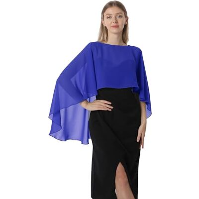 Hotshawl capelet för kvinnor, chiffong-cape, sjalar och täckplagg för aftonklänning bröllopsklänningar, Kungsblå, en storlek Hotshawl capelet för kvinnor, chiffong-cape, sjalar och täckplagg för aftonklänning bröllopsklänningar, Kungsblå, en storlek