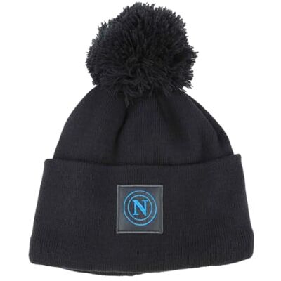 Enzo Castellano SSC NAPOLI Ponponpon-hatt slät stickad med broderad läderlapp och inre fleece 50% PC 50% PL 123466, Blå, one size Enzo Castellano SSC NAPOLI Ponponpon-hatt slät stickad med broderad läderlapp och inre fleece 50% PC 50% PL 123466, Blå, one size