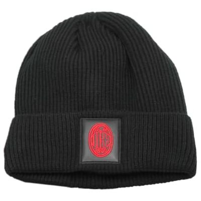 Ac Milan Stickad skepparhatt med broderad läderlapp och inre fleece 50% PC 50% PL Milan 143462, Svart, one size Ac Milan Stickad skepparhatt med broderad läderlapp och inre fleece 50% PC 50% PL Milan 143462, Svart, one size