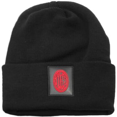 Ac Milan Stickad skepparhatt med broderad läderlapp och inre fleece 50% PC 50% PL Milan 143465, Svart, one size Ac Milan Stickad skepparhatt med broderad läderlapp och inre fleece 50% PC 50% PL Milan 143465, Svart, one size