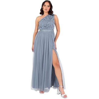 Maya Deluxe Dam maxi klänning dam en axel ärmlös blommig paljett utsmyckat Sash slips bälte tyll A-linje split bridesmaid, askblå 42, Dammig blå, 40 Maya Deluxe Dam maxi klänning dam en axel ärmlös blommig paljett utsmyckat Sash slips bälte tyll A-linje split bridesmaid, askblå 42, Dammig blå, 40
