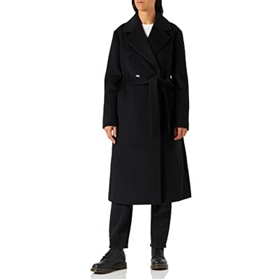Giorgio Armani Kvinnors baksida metallplatta logotyp med bälte ullöverdrag, svart, extra stor Giorgio Armani Kvinnors baksida metallplatta logotyp med bälte ullöverdrag, svart, extra stor