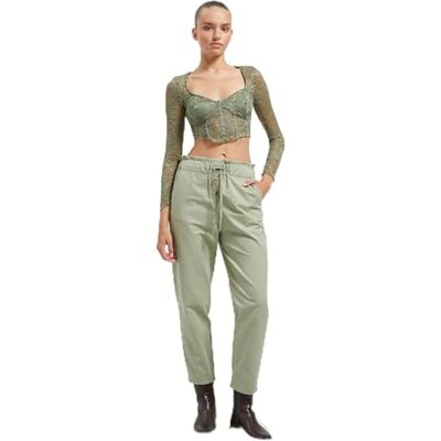 Koton dambyxor stil elastiskt midjeband dragsko bomull fickor byxor, Khaki (864), 36 Koton dambyxor stil elastiskt midjeband dragsko bomull fickor byxor, Khaki (864), 36
