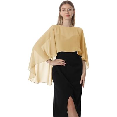 Hotshawl Capelet för kvinnor, chiffongcape, sjalar och täckplagg för aftonklänning, bröllopsklänningar, Guld, one size Hotshawl Capelet för kvinnor, chiffongcape, sjalar och täckplagg för aftonklänning, bröllopsklänningar, Guld, one size