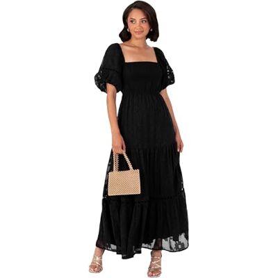 Lovedrobe Dam maxi klänning dam fyrkantig halsringning puffärm hög blommig trasa tröja A-linje slips tillbaka milkmaid, svart 48, svart, 46 Lovedrobe Dam maxi klänning dam fyrkantig halsringning puffärm hög blommig trasa tröja A-linje slips tillbaka milkmaid, svart 48, svart, 46