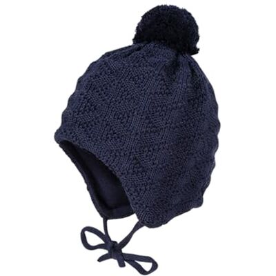 maximo Unisex baby med struktur och pompon och knytband mössa, Blå (mörkmarin 11), 47 cm maximo Unisex baby med struktur och pompon och knytband mössa, Blå (mörkmarin 11), 47 cm