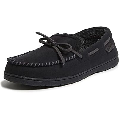 Dearfoams Herr Toby Microsuede Moccasin med slips tofflor, svart Small Dearfoams Herr Toby Microsuede Moccasin med slips tofflor, svart Small