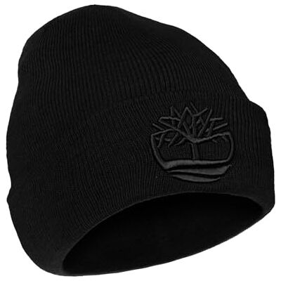 Timberland Herr Tonal 3D broderad mössa mjuk stickad vinterhatt, upphöjd logotyp, varm stretch passform för kallt väder, Svart, one size Timberland Herr Tonal 3D broderad mössa mjuk stickad vinterhatt, upphöjd logotyp, varm stretch passform för kallt väder, Svart, one size