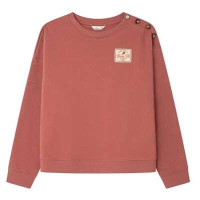 Springfield Front Patch Round Neck Sweatshirt med knappar på axeln, orange, S för kvinnor Springfield Front Patch Round Neck Sweatshirt med knappar på axeln, orange, S för kvinnor
