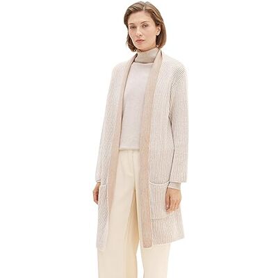 TOM TAILOR damcardigan, 34137 – benvit beige flätat ribba, XL TOM TAILOR damcardigan, 34137 – benvit beige flätat ribba, XL