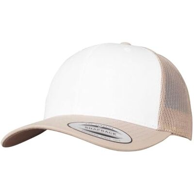 Flexfit Unisex retro truckerkeps färgad frontkeps, dam och herr, finns i 7 färger, en storlek, khaki/vit/khaki, one size Flexfit Unisex retro truckerkeps färgad frontkeps, dam och herr, finns i 7 färger, en storlek, khaki/vit/khaki, one size