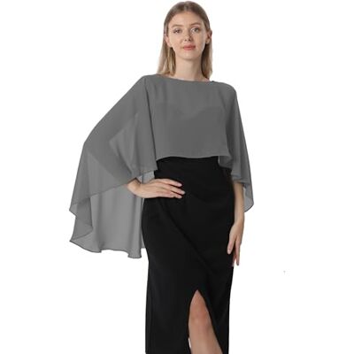 Hotshawl capelet för kvinnor, chiffong-cape, sjalar och täckplagg för aftonklänning bröllopsklänningar, Mörkgrått, en storlek Hotshawl capelet för kvinnor, chiffong-cape, sjalar och täckplagg för aftonklänning bröllopsklänningar, Mörkgrått, en storlek