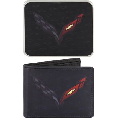 Concept One GM Chevrolet Wallet, Slim Bifold Wallet with Decorative Tin Case for Men and Women, Multicolor Concept One GM Chevrolet Wallet, Slim Bifold Wallet with Decorative Tin Case for Men and Women, Multicolor