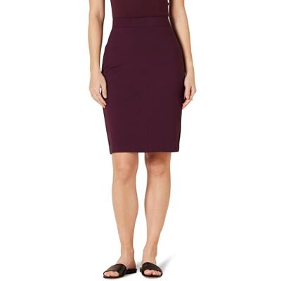 Amazon Essentials kvinnors Ponte Pull-On Above The Knee Fitted pennkjol, vinröd, Large Amazon Essentials kvinnors Ponte Pull-On Above The Knee Fitted pennkjol, vinröd, Large