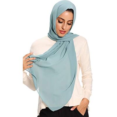 Txameru hijab för kvinnor chiffong hijab halsdukar för kvinnor lång sjal, Dammig grön, L Txameru hijab för kvinnor chiffong hijab halsdukar för kvinnor lång sjal, Dammig grön, L