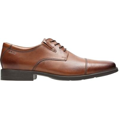 Clarks Tilden Cap Mens Dark Tan Lea, 9.5 Clarks Tilden Cap Mens Dark Tan Lea, 9.5