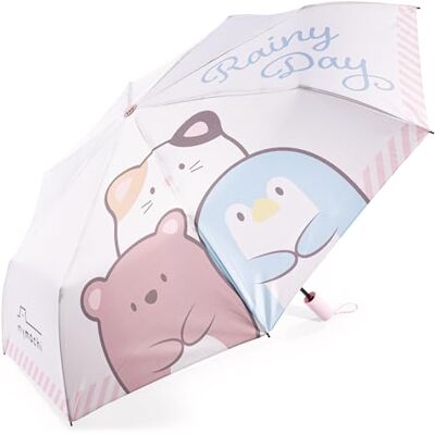 NICI Paraply, mymochi, 98 cm diameter, beige, vikbar med fodral 28 cm, söt design för gott humör på regniga dagar, perfekt present till katt- och kawaii-fans 63196 NICI Paraply, mymochi, 98 cm diameter, beige, vikbar med fodral 28 cm, söt design för gott humör på regniga dagar, perfekt present till katt- och kawaii-fans 63196