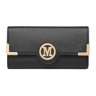 Miss Lulu damhandväska lång plånbok damer PU-läder elegant handväska med flera kortplatser, solid färg med enkel metalllogotyp, Svart, 19.5 * 3 * 10 CM Miss Lulu damhandväska lång plånbok damer PU-läder elegant handväska med flera kortplatser, solid färg med enkel metalllogotyp, Svart, 19.5 * 3 * 10 CM