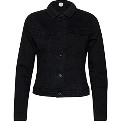 ICHI IHSTAMPE JA Dam jeansjacka denim övergångsjacka med stretch och knappar, Svart (10011), 38 ICHI IHSTAMPE JA Dam jeansjacka denim övergångsjacka med stretch och knappar, Svart (10011), 38