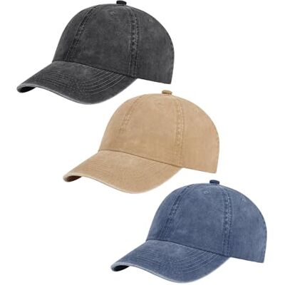 AOSMI 3-pack vintage tvättad bomull justerbar baseballkeps för män kvinnor ostrukturerad låg profil pappa hatt, Svart-khaki-marinblå, M/XL AOSMI 3-pack vintage tvättad bomull justerbar baseballkeps för män kvinnor ostrukturerad låg profil pappa hatt, Svart-khaki-marinblå, M/XL