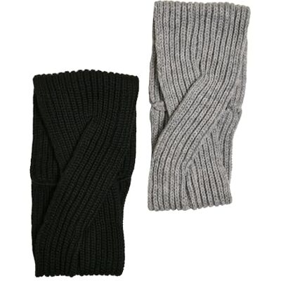Urban Classics Unisex stickad pannband 2-pack pannband, svart/grå, en storlek Urban Classics Unisex stickad pannband 2-pack pannband, svart/grå, en storlek
