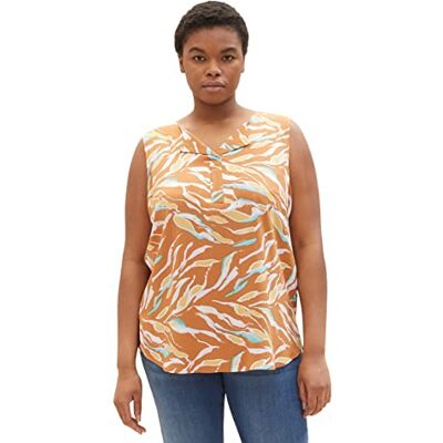 TOM TAILOR Damer Plussize blus 1035965, 31758 Brown Abstract Leaf Design, 48 Plus size TOM TAILOR Damer Plussize blus 1035965, 31758 Brown Abstract Leaf Design, 48 Plus size
