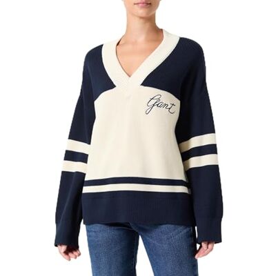 GANT Varsity Cotton V-hals, Kvällsblå, XS GANT Varsity Cotton V-hals, Kvällsblå, XS