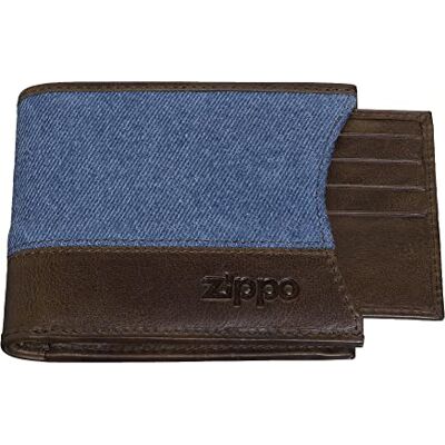 Zippo -plånbok – Läder, denim – Brun, blå – Herrplånbok – Portmonnä med RFID-skydd – Myntfack – Perfekt för kort och sedlar Zippo -plånbok – Läder, denim – Brun, blå – Herrplånbok – Portmonnä med RFID-skydd – Myntfack – Perfekt för kort och sedlar