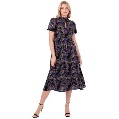Lovedrobe Dam midi-klänning damer hög hals kort puffärm nyckelhål fram öppen rygg slips rosett blommigt tryck sida delad fest, multi 10, mång, 36 SE Lovedrobe Dam midi-klänning damer hög hals kort puffärm nyckelhål fram öppen rygg slips rosett blommigt tryck sida delad fest, multi 10, mång, 36 SE