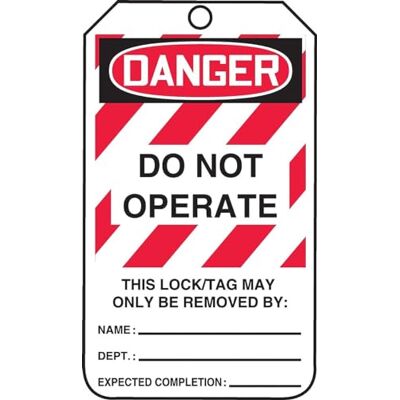 Accuform skyltar MLT406CTP Lockout Tag, legend Danger Do NOT Operate, 14,5 cm längd x 8,3 cm bredd x 0 cm tjocklek, PF-kort, röd/svart på vit (paket med 25) Accuform skyltar MLT406CTP Lockout Tag, legend Danger Do NOT Operate, 14,5 cm längd x 8,3 cm bredd x 0 cm tjocklek, PF-kort, röd/svart på vit (paket med 25)