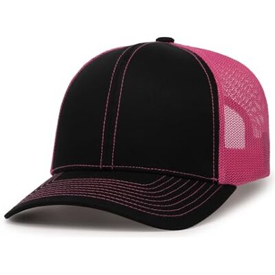 Pacific Headwear truckerkeps snapback keps, Svart/rosa/svart, One Size Pacific Headwear truckerkeps snapback keps, Svart/rosa/svart, One Size