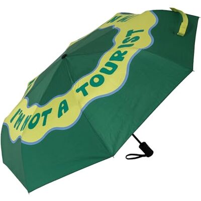 FISURA – Original hopfällbart paraply "I'm not a tourist" grönt paraply för kvinnor liten automatisk resestorlek vindtätt 96 cm öppen diameter FISURA – Original hopfällbart paraply "I'm not a tourist" grönt paraply för kvinnor liten automatisk resestorlek vindtätt 96 cm öppen diameter