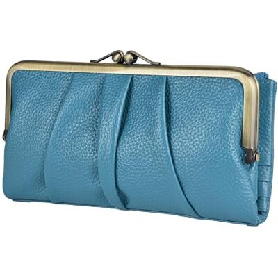EASTNIGHTS Rfid Blocking Wallets for Women Leather Clutch Wallet Bifold Credit Card Holder Ladies Coin Purse with Zipper and Kiss Lock (Blue) EASTNIGHTS Rfid Blocking Wallets for Women Leather Clutch Wallet Bifold Credit Card Holder Ladies Coin Purse with Zipper and Kiss Lock (Blue)