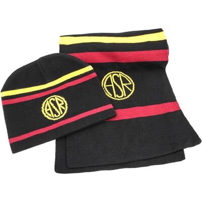 AS Roma IMMA SET ADULTS ASR LEATHER PATCH KNITTED SKIPPER BEANIE & SCARF AS Roma IMMA SET ADULTS ASR LEATHER PATCH KNITTED SKIPPER BEANIE & SCARF