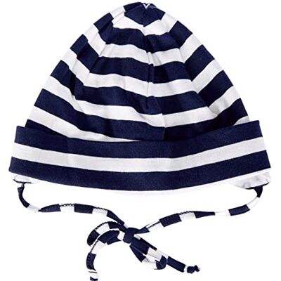 Sterntaler Unisex beanie med knytband och ränder motiv, ålder: från 4-5 månader, storlek: 41, blå (marin) Sterntaler Unisex beanie med knytband och ränder motiv, ålder: från 4-5 månader, storlek: 41, blå (marin)