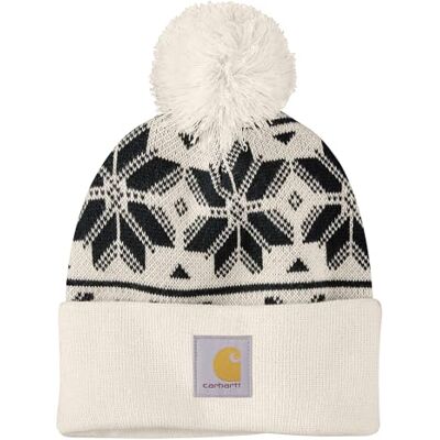 Carhartt Stickad Pom Jacquard Beanie för kvinnor, Havre mjölk, one size Carhartt Stickad Pom Jacquard Beanie för kvinnor, Havre mjölk, one size