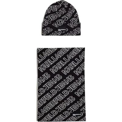 KARL LAGERFELD JEANS , Dam, Monogram Scarf Beanie Gp, Svart, One size KARL LAGERFELD JEANS , Dam, Monogram Scarf Beanie Gp, Svart, One size