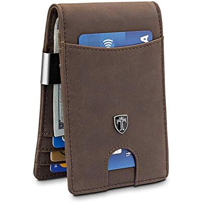 TRAVANDO Money Clip Wallet RIO plånbok herr smal frontficka RFID-blockerande korthållare minimalistisk mini bifold presentförpackning (vintage läder, vintage brun) TRAVANDO Money Clip Wallet RIO plånbok herr smal frontficka RFID-blockerande korthållare minimalistisk mini bifold presentförpackning (vintage läder, vintage brun)
