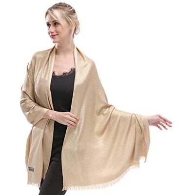 LMVERNA Dam glittrande metalliska mjuka pashminasjalar och wraps halsduk i enfärgade färger, Guld, M LMVERNA Dam glittrande metalliska mjuka pashminasjalar och wraps halsduk i enfärgade färger, Guld, M