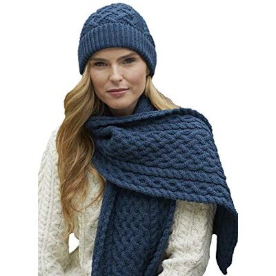 Aran Crafts Ireland Aran hantverk irländsk mjuk kabel stickad spaljé mönster halsduk (100% merinoull), Gräsand blå, one size Aran Crafts Ireland Aran hantverk irländsk mjuk kabel stickad spaljé mönster halsduk (100% merinoull), Gräsand blå, one size