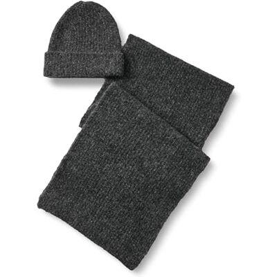 Amazon Essentials (Demi's Pick) unisex vuxnas fuskmohair halsduk och hatt set, mörkgrå ljung, en storlek Amazon Essentials (Demi's Pick) unisex vuxnas fuskmohair halsduk och hatt set, mörkgrå ljung, en storlek