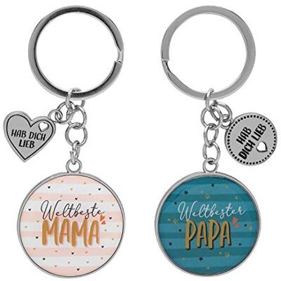 GRUSS & CO Parnyckelring "Mama" & "Pappa" Hängsmycke-set, två hängen med nyckelring, 8,5 cm gåva, för två, för par 47014 GRUSS & CO Parnyckelring "Mama" & "Pappa" Hängsmycke-set, två hängen med nyckelring, 8,5 cm gåva, för två, för par 47014