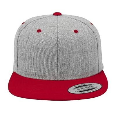 Flexfit Unisex klassisk Snapback 2-tons keps, för kvinnor och män, finns i 17 färger, en storlek passar alla, Heather grå/röd, one size Flexfit Unisex klassisk Snapback 2-tons keps, för kvinnor och män, finns i 17 färger, en storlek passar alla, Heather grå/röd, one size