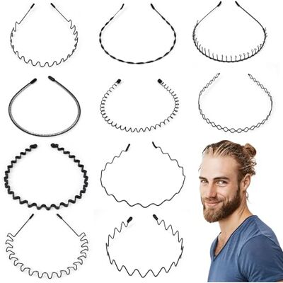 Elalove 10 stycken vågiga metallhårband, unisex elastiska pannband för män och kvinnor, halkfri design för sport, yoga och daglig stil Elalove 10 stycken vågiga metallhårband, unisex elastiska pannband för män och kvinnor, halkfri design för sport, yoga och daglig stil