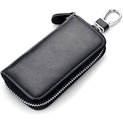 WESTONETEK Unisex herr dam premium läder bilnyckelhållare väska nyckelring fodral plånbok med 6 krokar blixtlåsstängning, svart, 10 x 6 cm WESTONETEK Unisex herr dam premium läder bilnyckelhållare väska nyckelring fodral plånbok med 6 krokar blixtlåsstängning, svart, 10 x 6 cm