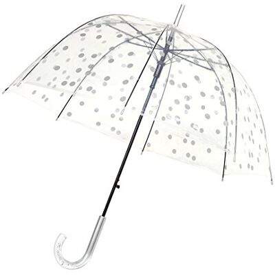 SMATI Paris Polka Dots Silver Bubble Umbrella Clear; Vindskydd; Automatisk öppning; Handtag i kristallstil; Fransk design; Kupolformat paraply. SMATI Paris Polka Dots Silver Bubble Umbrella Clear; Vindskydd; Automatisk öppning; Handtag i kristallstil; Fransk design; Kupolformat paraply.