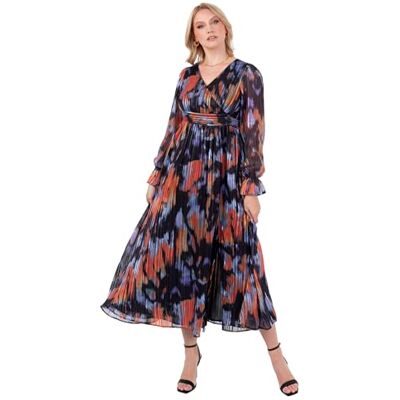 Lovedrobe Dam Midaxi klänning dam ankle-längd långärmad v-ringad falsk wrap framsida slips bälte abstrakt tryck A-linje kvällsfest, multi 36, Material: Polyester, 34 Lovedrobe Dam Midaxi klänning dam ankle-längd långärmad v-ringad falsk wrap framsida slips bälte abstrakt tryck A-linje kvällsfest, multi 36, Material: Polyester, 34