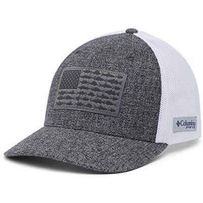Columbia Pfg Mesh fisk flagga boll keps hattar, Grillljung/vit/USA fiskflagga, L/XL Columbia Pfg Mesh fisk flagga boll keps hattar, Grillljung/vit/USA fiskflagga, L/XL