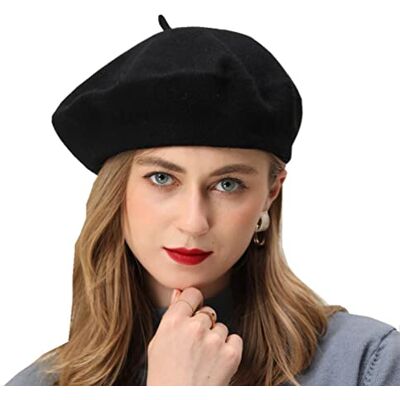 BEYLRZID Fransk basker – klassisk ullbasker enfärgad dambasker mössa hatt, svart, 7 1/8-7 3/8, Svart, 7 1/8-7 3/8 BEYLRZID Fransk basker – klassisk ullbasker enfärgad dambasker mössa hatt, svart, 7 1/8-7 3/8, Svart, 7 1/8-7 3/8